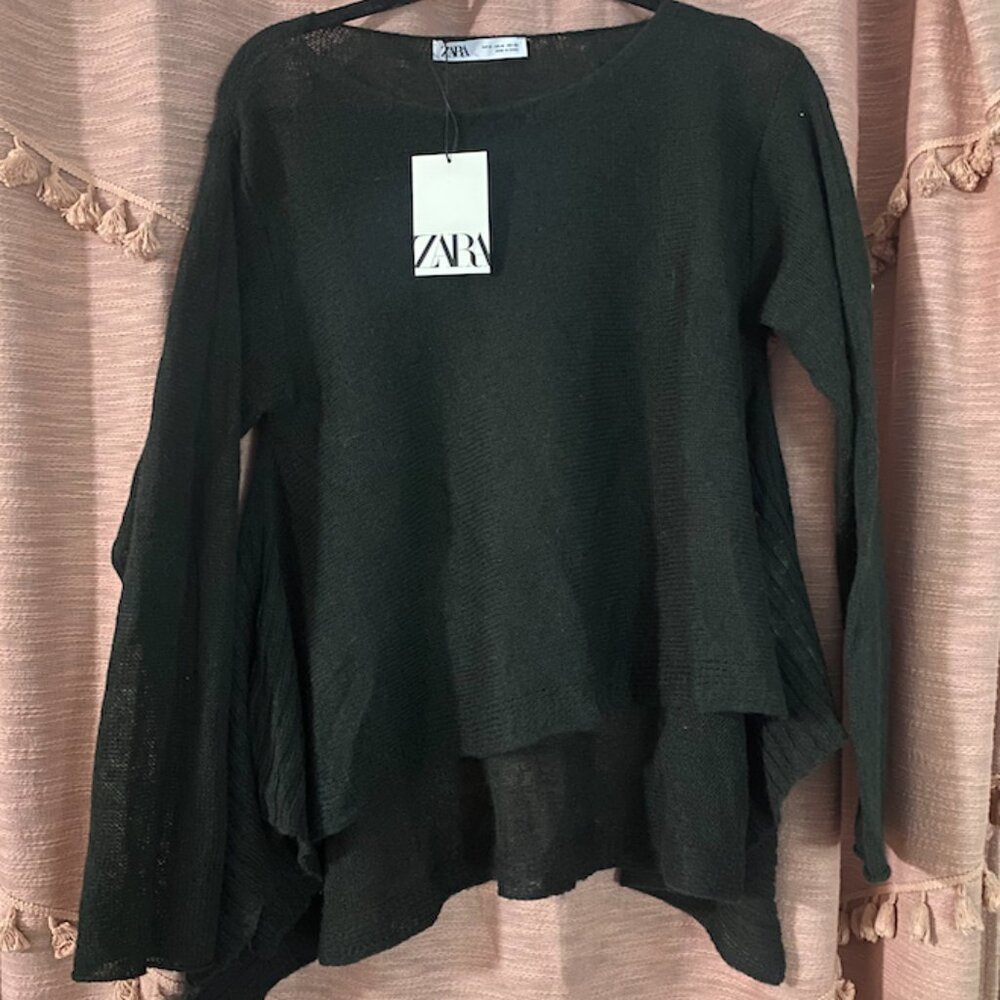 Zara Black Sheer Flare Sweater Size M
